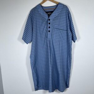 Vermont Country Store Mens Nightshirt XL Blue Plaid Cotton Lightweight Classic
